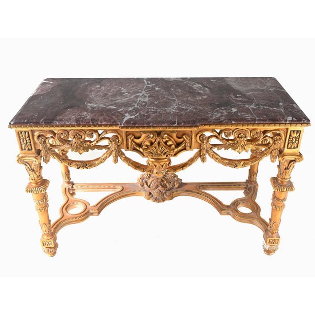 Louis XVI Gilt Console Table with Marble Top For Sale - Image 3 of 12