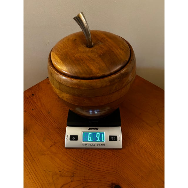 1960s Mid-Century Modern Solid Walnut Apple Ice Bucket With Silverplate Claw Tongs For Sale - Image 13 of 13