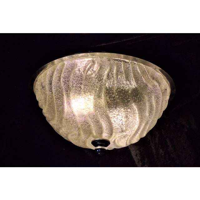 Vintage Ceiling Lamp with Chrome-Plated Metal Mounting and Ice Glass Shade by Fischer Leuchten, 1980s, in Very Good...