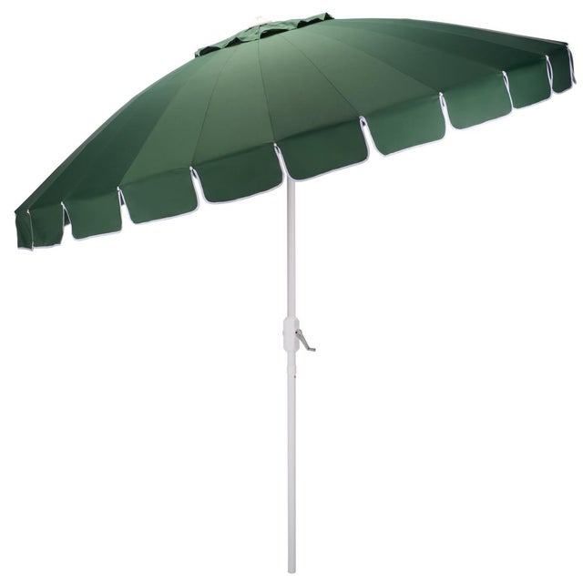 Dark Green Panza 9 Ft Crank Umbrella, Green/White Pole For Sale - Image 8 of 9