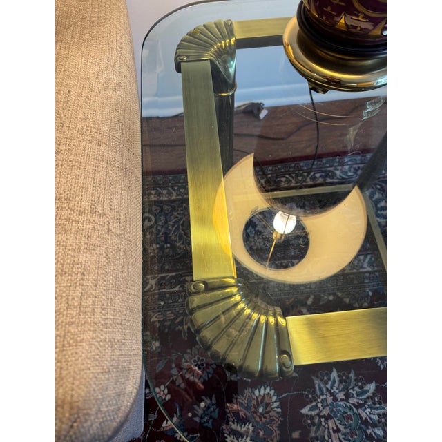 Mid 20th Century 1970s Hollywood Regency Brass Glass End Table Square Scalloped Corner Accent For Sale - Image 5 of 5