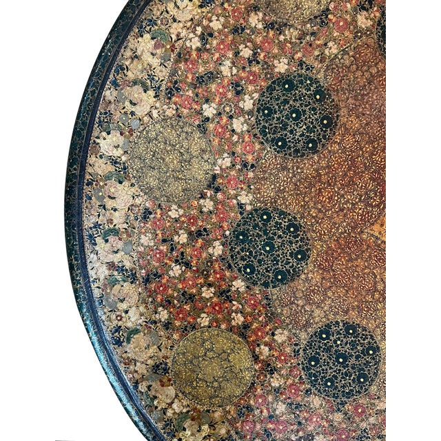 1900s Kashmir Lacquered Wood Circular Low/Coffee Table For Sale In San Francisco - Image 6 of 8