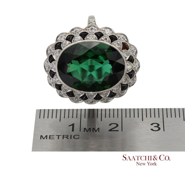 Vintage Platinum 950 Milgrain Natural Diamond and Tourmaline Ring, Size 7 For Sale - Image 12 of 12