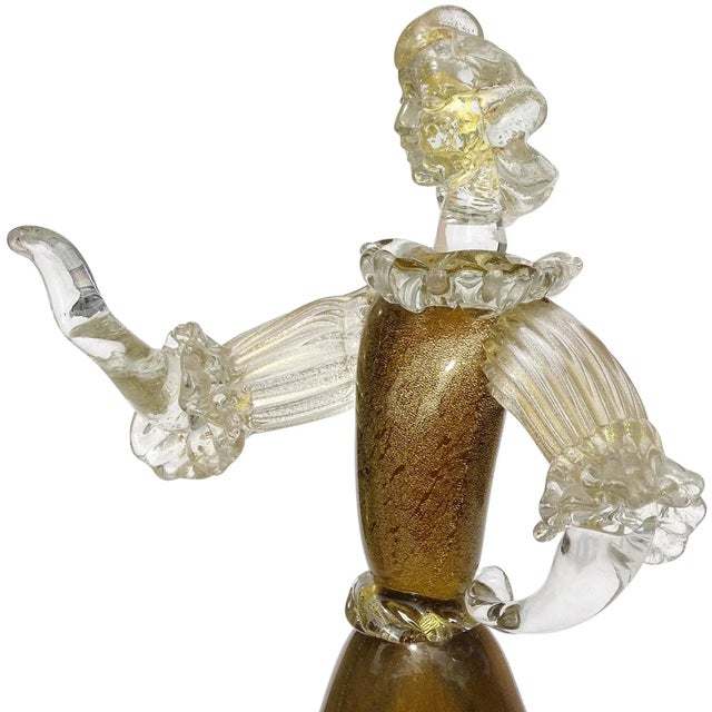 Murano Vintage Dark Amber Olive Gold Flecks Italian Art Glass Woman Farmer With Basket Figure Sculpture For Sale In Orlando - Image 6 of 8