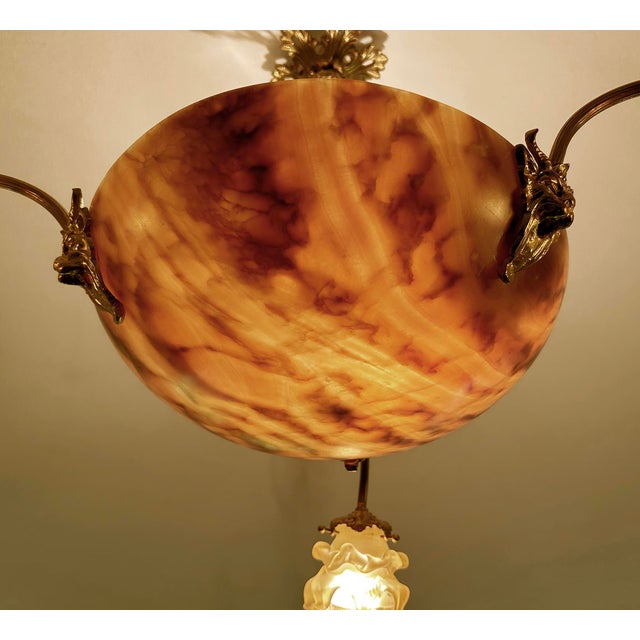 Art Deco Pendant Light in Alabaster Marble and Bronze, 1930s For Sale - Image 14 of 18