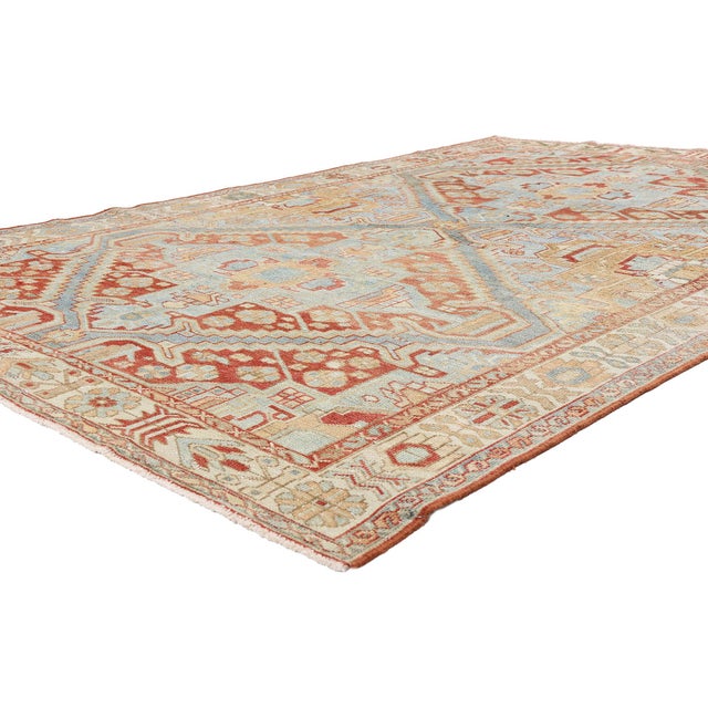 54106 Antique Persian Karaja Heriz Rug, 06'09 x 10'01. The Twin Citadels: An Antique Persian Heriz Masterpiece of Enduring...