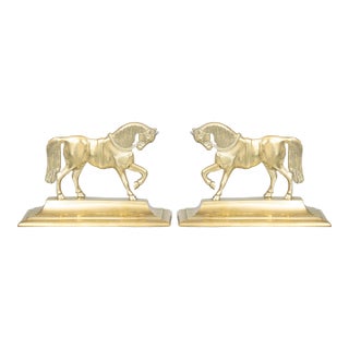 19th C. English Equestrian Brass Horses Fireplace Mantel Ornaments Decorations - A Pair For Sale