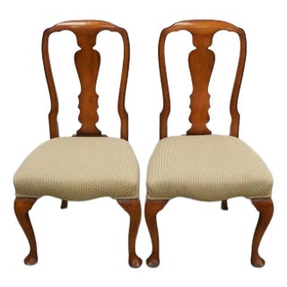 Late 20th Century Pair of Queen Anne Style Mahogany and Upholstered Seat Dining Chairs For Sale
