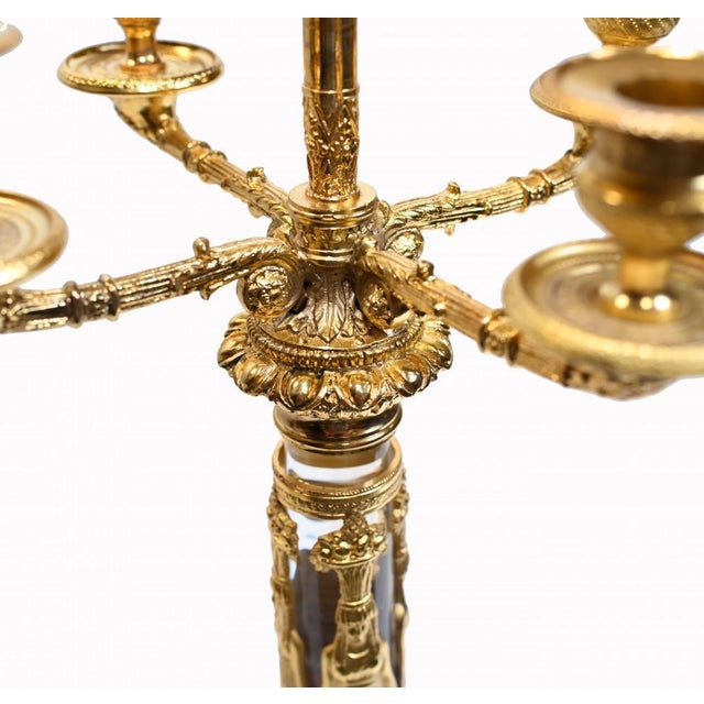 Glass Empire Egyptian Revival French Gilt Rock Crystal Candleholders, Set of 2 For Sale - Image 7 of 13