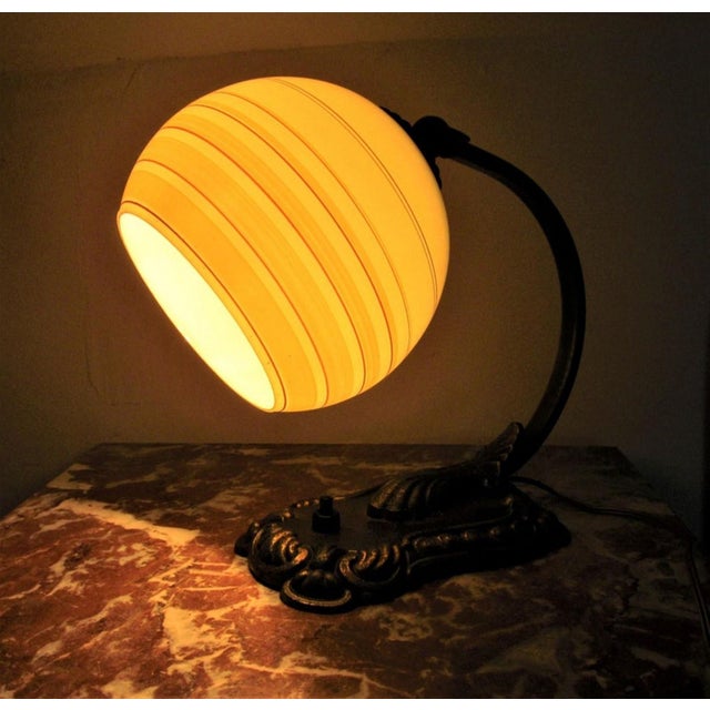 1930s Vintage Art Deco Bauhaus German Desk Lamp in Bronze with Opaline Glass Shade, 1930s For Sale - Image 5 of 11