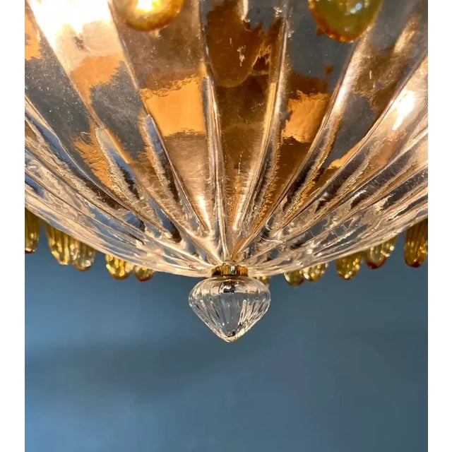Murano Chandelier Ceiling Light Original Palmette, Amber Glasses and Transparent Glass For Sale In Los Angeles - Image 6 of 6