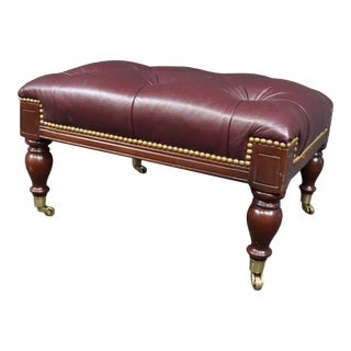 Regency Style Tufted Leather and Mahogany Ottoman For Sale