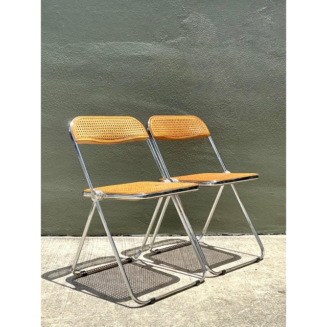 Vintage Italian Chrome and Cane Folding Chairs - A Pair For Sale - Image 4 of 18