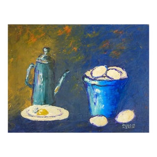 Mid 20th Century Modernist Still Life With Eggs and Coffee Painting For Sale
