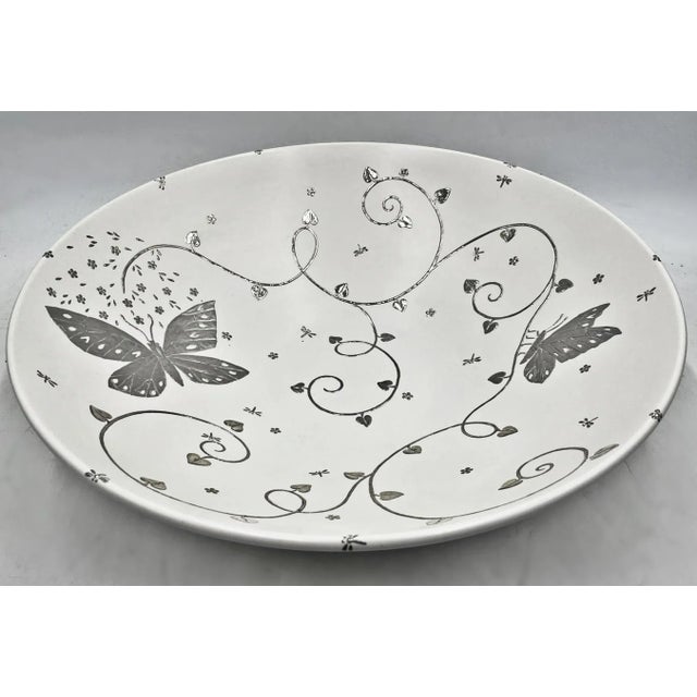 1980s Emilia Castillo Large Porcelain & Pure Silver Butterfly Bowl, Taxco Mexico For Sale In Los Angeles - Image 6 of 18