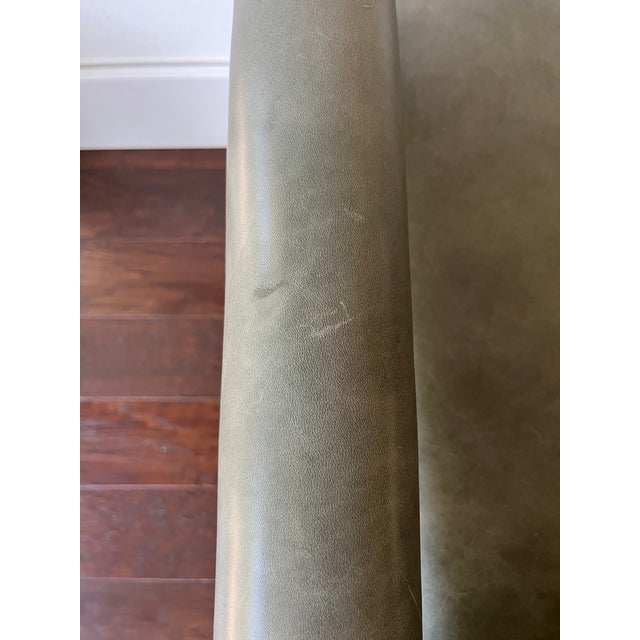 Wood Jeanneret Inspired Green Leather Accent Chair For Sale - Image 7 of 8