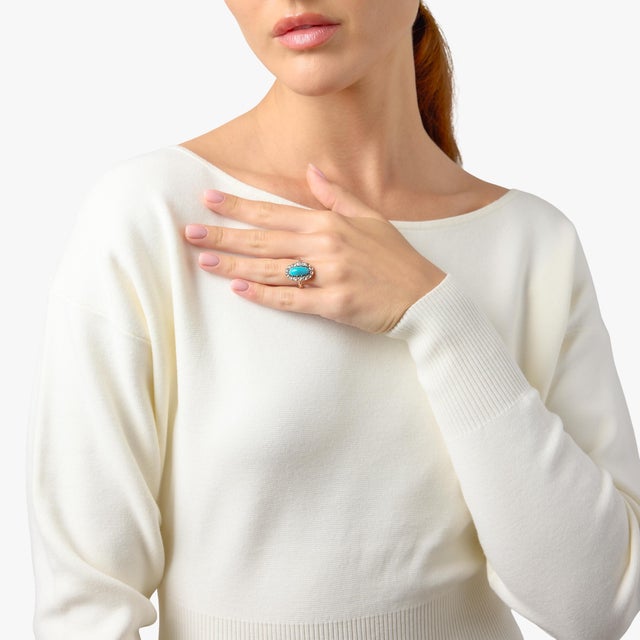 19th Century Victorian Turquoise Rose Cut Diamond 14k Rose Gold Cluster Ring, Size 8.5 For Sale - Image 4 of 7