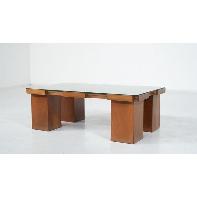 Mid-Century Modern Coffee Table with Grid Wood Pattern and Glass, Italy, 1960s For Sale - Image 6 of 7