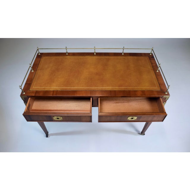 French Regency Leather Top Desk With Campaign Styling and Gallery For Sale - Image 13 of 16