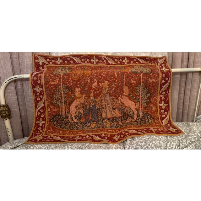 French Goblus Millefleurs Tapestry — “Lady & Unicorn” Inspired Textile, France For Sale - Image 16 of 16