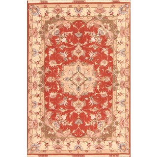 Middle Eastern Hand-Knotted Rug in Wool & Silk For Sale