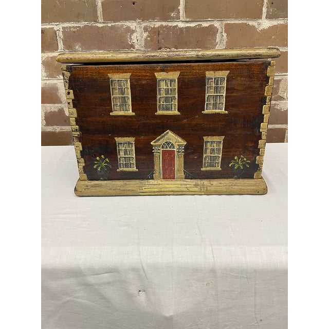 Charming late 19th century English folk art table box decorated to replicate a classic Georgian architectural facade...