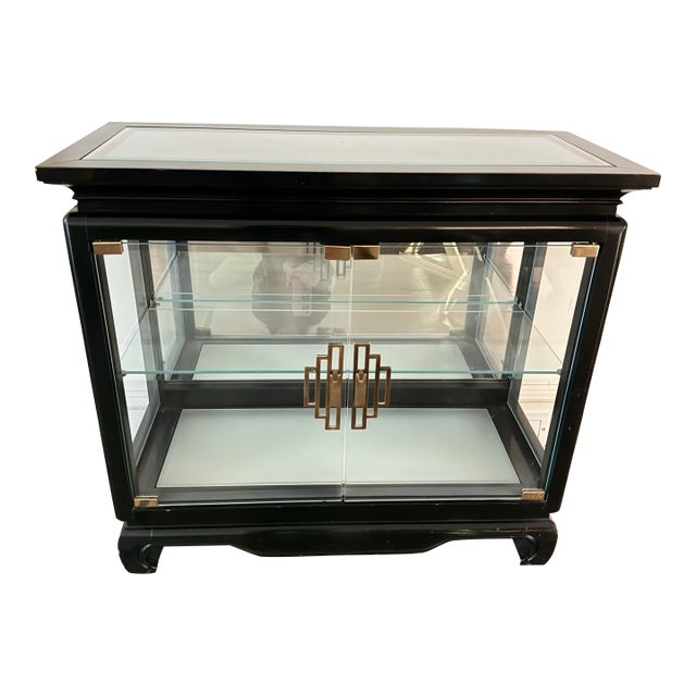 Vintage Chinoiserie Glass and Wood Cabinet For Sale