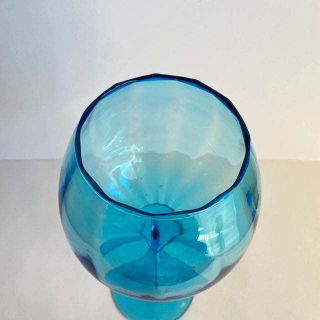 Vintage Empoli Optic Turquoise Blue Tall Italian Art Glass Vase 1960s Mid Century Modern For Sale - Image 6 of 12