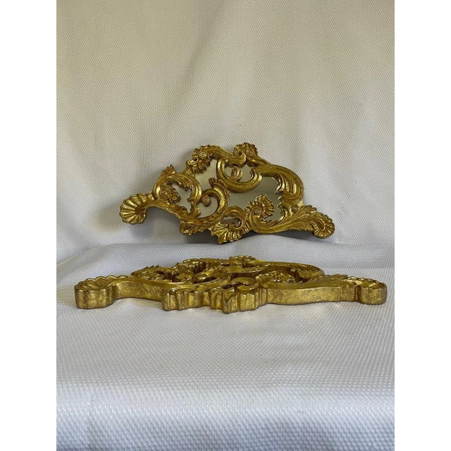 Mid 20th Century Vintage Gilded Decorative Scroll Mirror Wall Swags - a Pair For Sale - Image 5 of 12