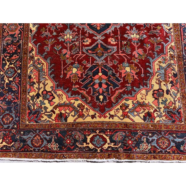Red An Antique 4'-9" X 6'-11" Genuine Persian Heriz Circa 1920 For Sale - Image 8 of 9