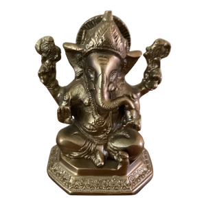 Vintage Handcrafted Solid Brass Hindu God Lord Ganesha Statue Sitting on the Lotus
