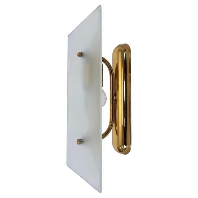 Gold Mid-Century Brass and Glass Wall Lights, 1980s, Set of 2 For Sale - Image 8 of 8