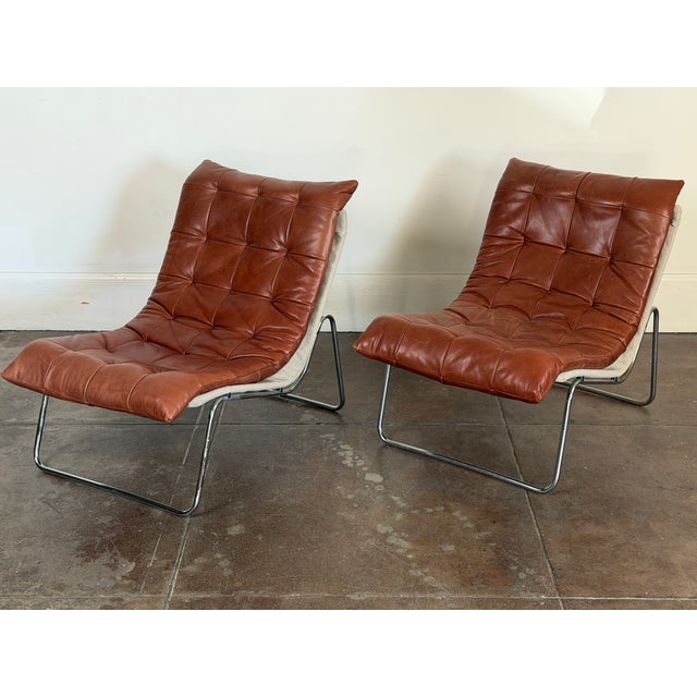 Brown Vintage 1970's Cognac Leather Swedish Lounge Chairs For Sale - Image 8 of 15