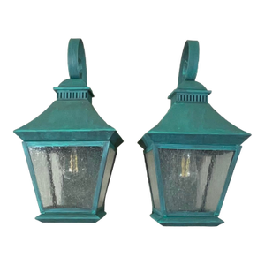 Pair of Vintage Solid Brass Outdoor Lanterns – Arts & Crafts Mission Style