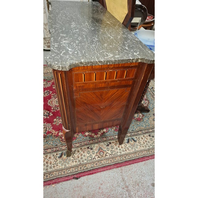 Louis XVI Transitional Marquetry Commode with a Marble Top For Sale - Image 6 of 11