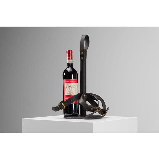 Leather Bottle Holder by Jacques Adnet, France, 1940s For Sale - Image 12 of 16