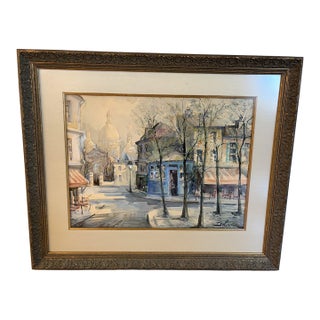 Lucien Delarue "Sacre Coeur" Montmartre Signed Original Watercolor, Framed For Sale