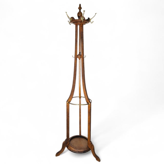 Antique Arts & Crafts Quarter Sawn Tiger Oak Hall Tree & Umbrella Stand, C. 1900 For Sale - Image 11 of 12
