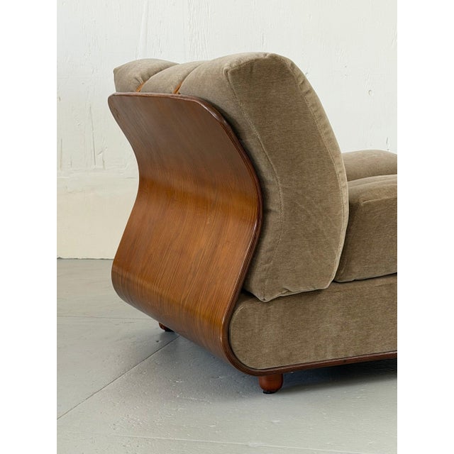 1970s 1970s Italian Bentwood Lounge Chair in Two-Tone Mohair For Sale - Image 5 of 7