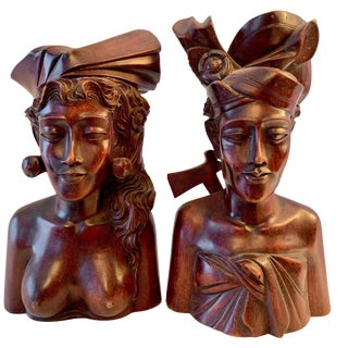 Pair of Signed Balinese Figure Bookends For Sale