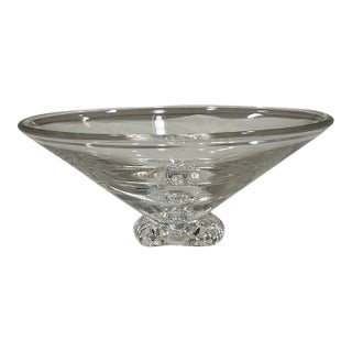Vintage Steuben Signed Crystal Footed Candy Dish – Original Box & Pouch For Sale