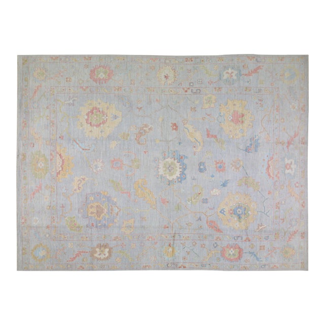 Turkish Oushak Hand Knotted Wool Rug, 12'x15' For Sale