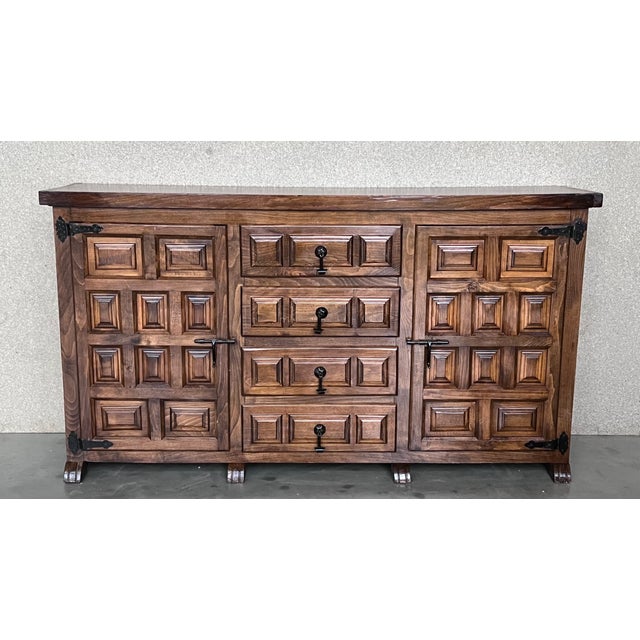 Spanish Buffet with Two Doors and Fours Drawers with original hardware and paneled carved typical of this region and...