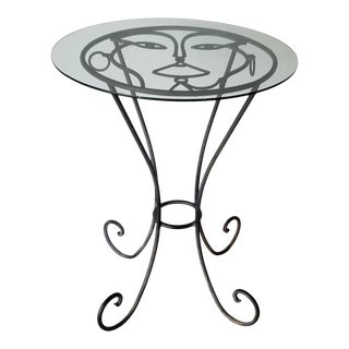 1980s John Risley Style Wrought Iron Drink Table For Sale