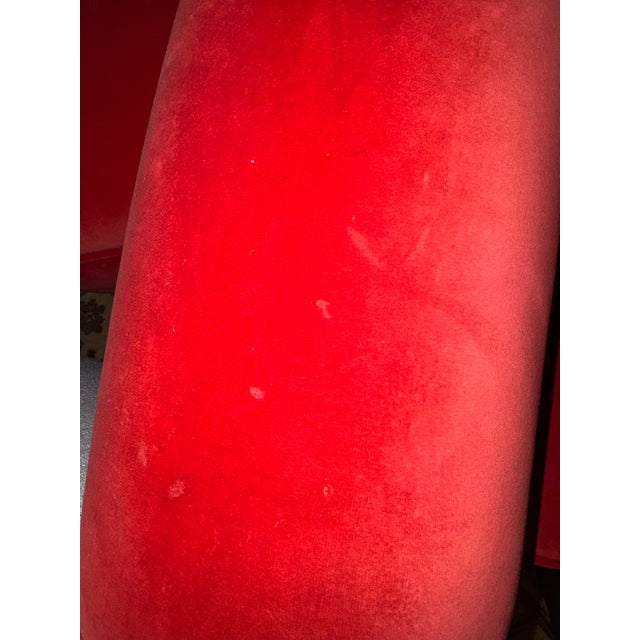 1990s Dramatic Oversized Version of Wingback Armchair in Vibrant Red Velvet For Sale - Image 4 of 5