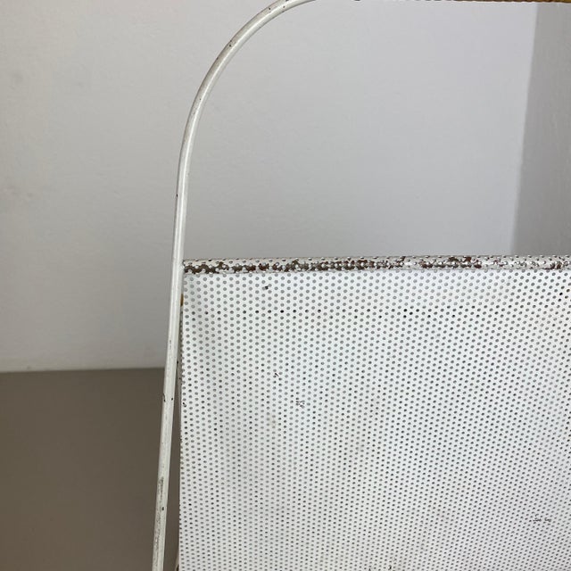 Bauhaus White Metal Hole Pattern Magazine Holder in the style of Carl Auböck, France, 1950s For Sale - Image 3 of 18