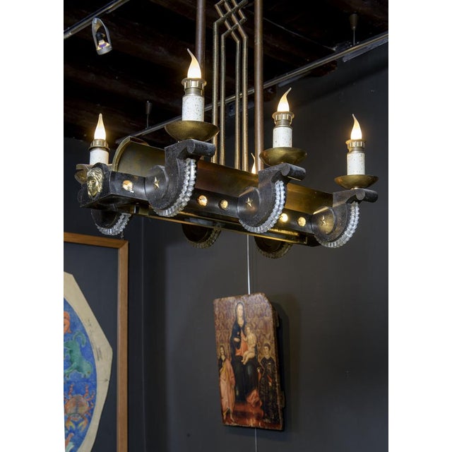 Metal Art Decò Bronze French Chandelier, 1930s For Sale - Image 7 of 10
