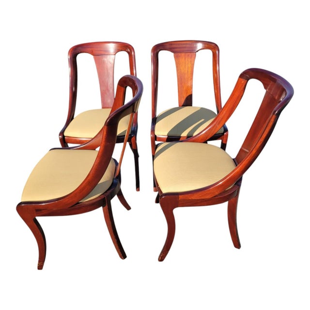 1940s Set of 4 1940s Solid Mahogany Dining Chairs Newly Upholstered Vintage Classic For Sale - Image 5 of 18