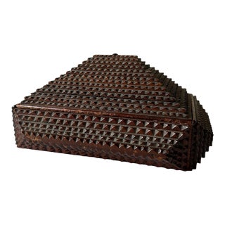 Folk Art Carved Wood Tramp Art Box For Sale