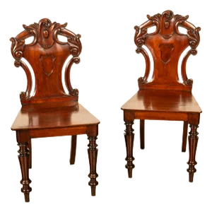 Pair Antique Regency Carved Mahogany Country House Shield Back Hall Chairs 1825